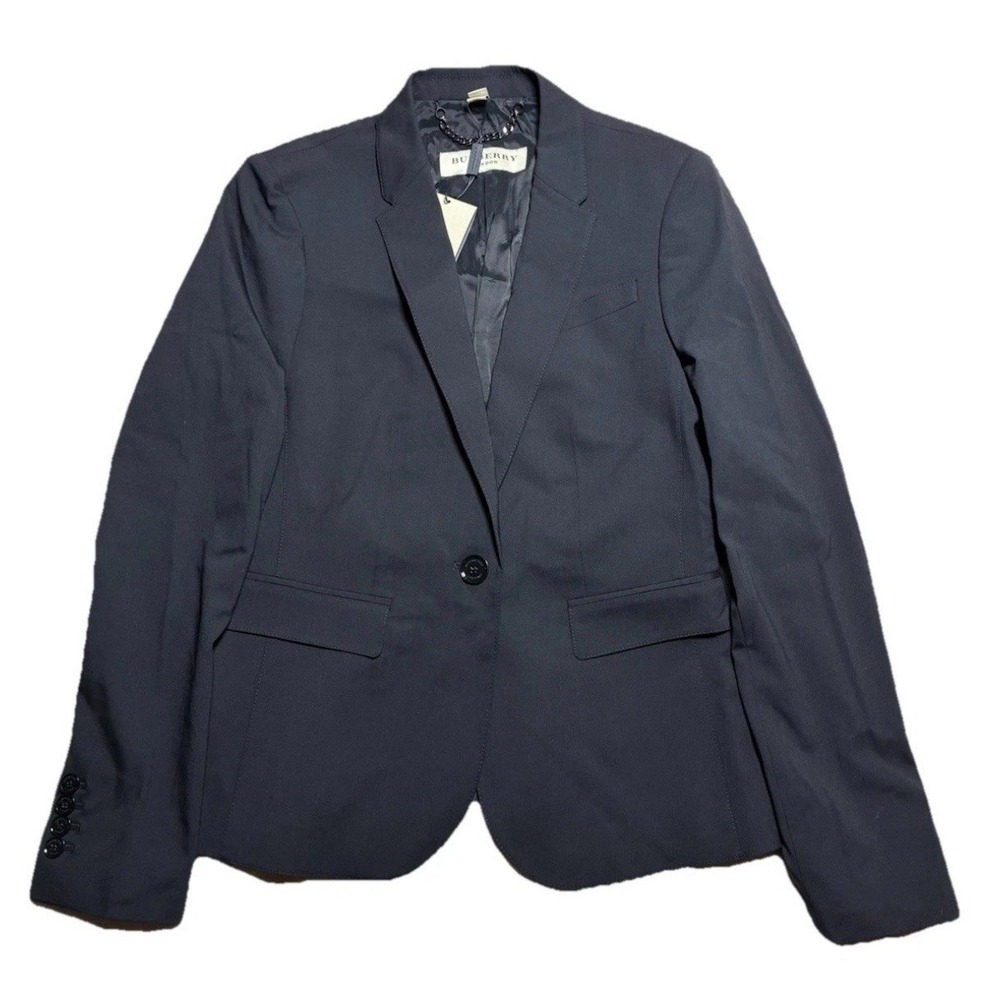Burberry‎ Blazer Women's 8 Black Suit Jacket Wool Career Preppy Academia NEW